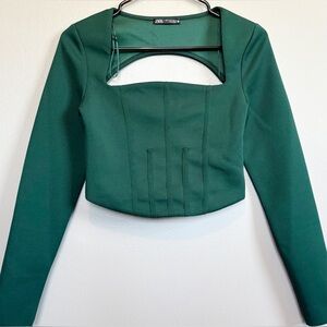 ZARA Blouse Long Sleeve Crop with Cutout Size Small